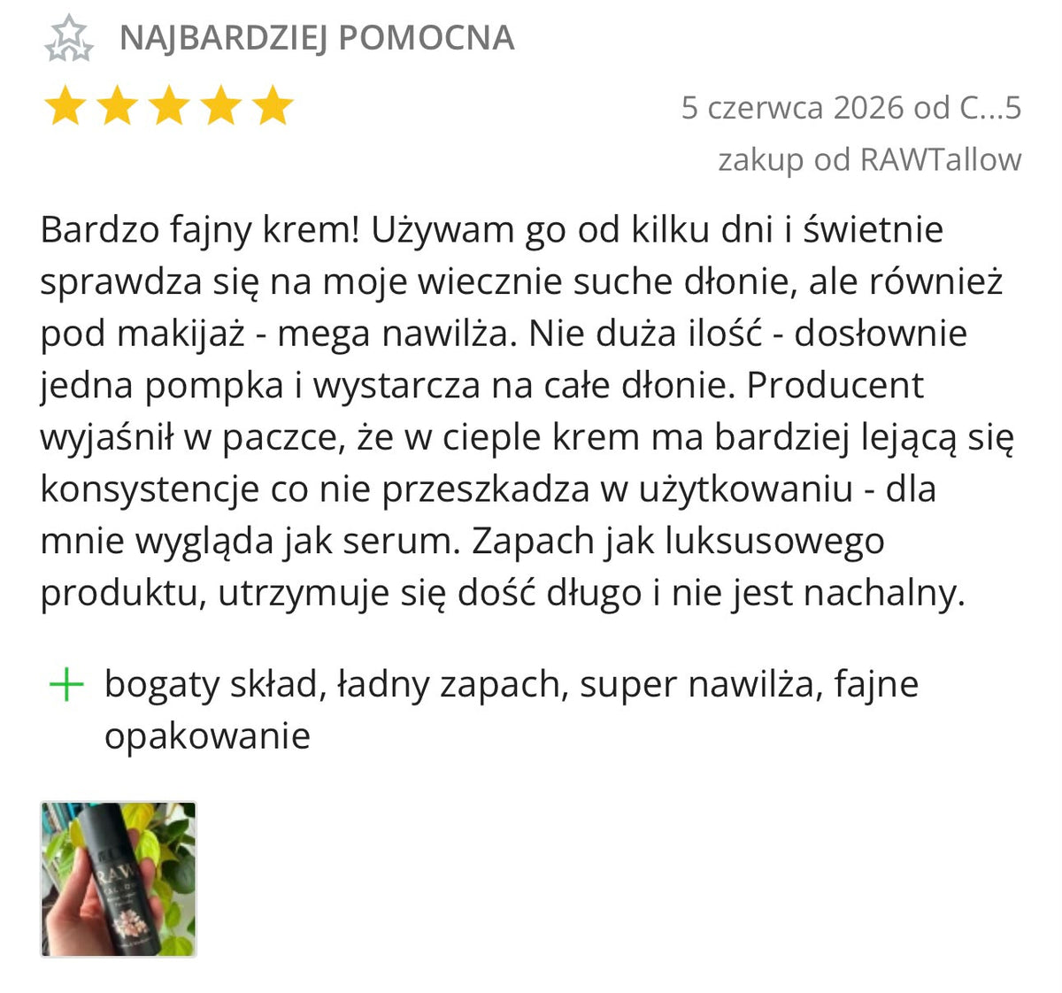 Wiadomość od klientki RAW.